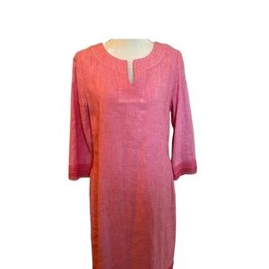 Talbots Salmon pink linen dress sleeve and bottom with eyelet trim‎ New Size 14